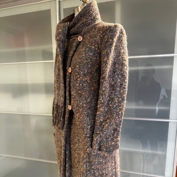 I.B.Diffusion Taupe/Grey/ Peach Mohair Cardigan Sweater Size M with Neck Scarf - Picture 4 of 10